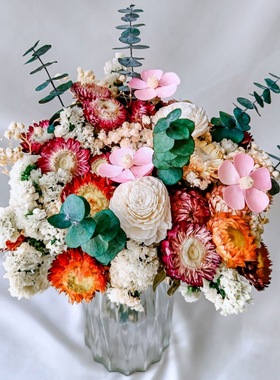 干花插花花束鲜花真花风干满天星勿忘我雏菊家居客厅装饰摆件