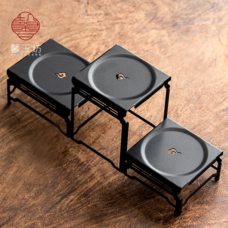 祥云中式铁艺g小博古架置物架 茶具收纳架茶室展架茶壶架 花艺摆