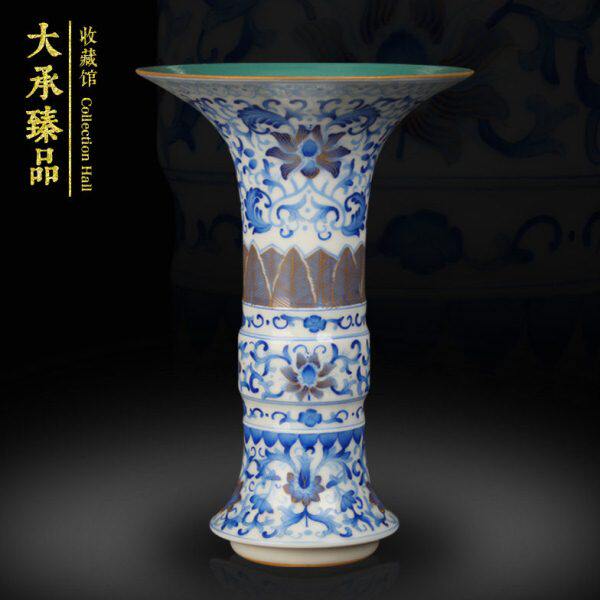 景德镇陶瓷器花瓶摆件中式家居收藏工艺品蓝珐琅缠枝客厅书房摆件