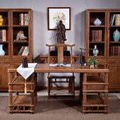 鸡翅木画案实木书法桌新中式 书桌原木仿古办公桌大班台红木写字台