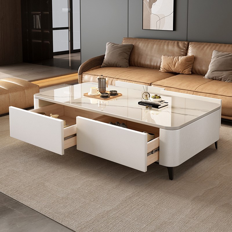 岩板茶几家e用客厅新款轻奢高级小户型现代简约白色落地电视柜组