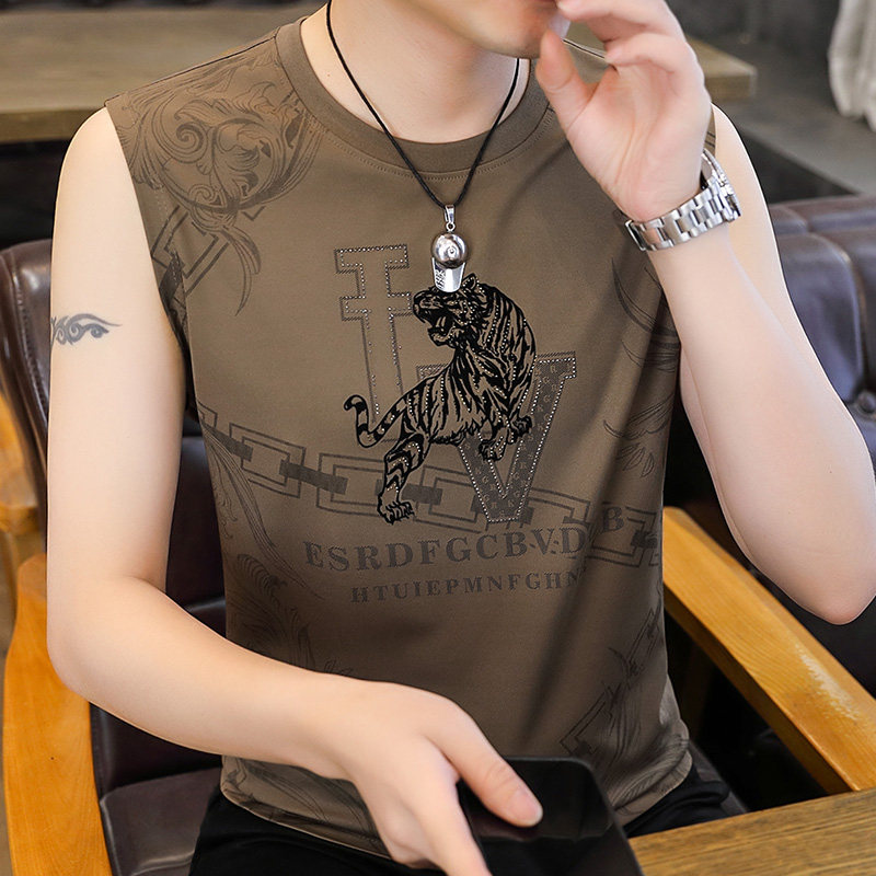夏季男士背心圆领潮流烫