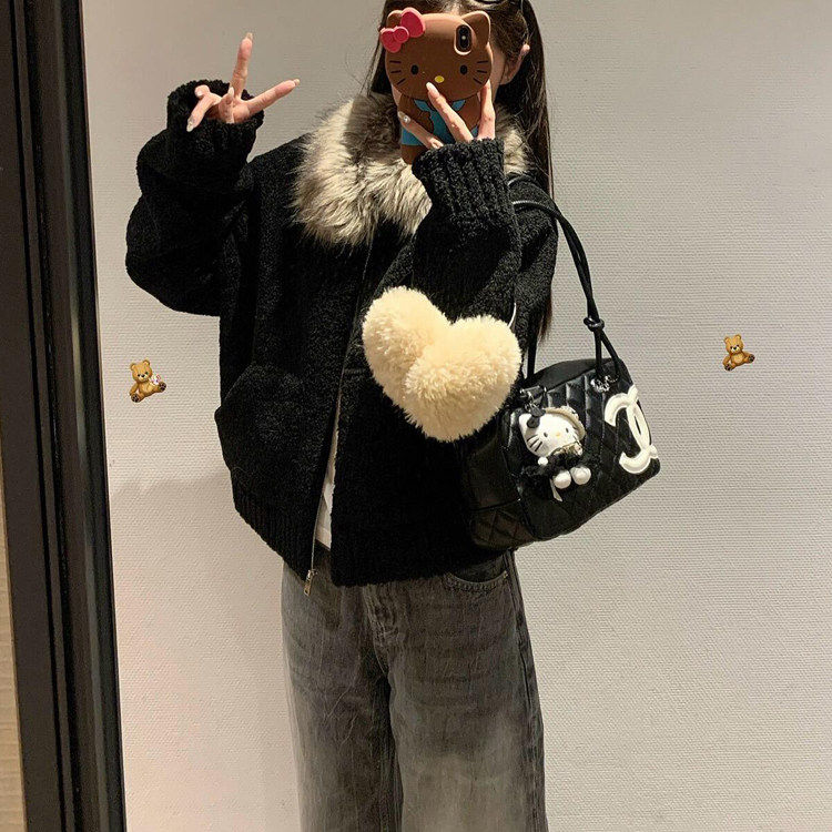 高级时尚狐狸毛领环保皮
