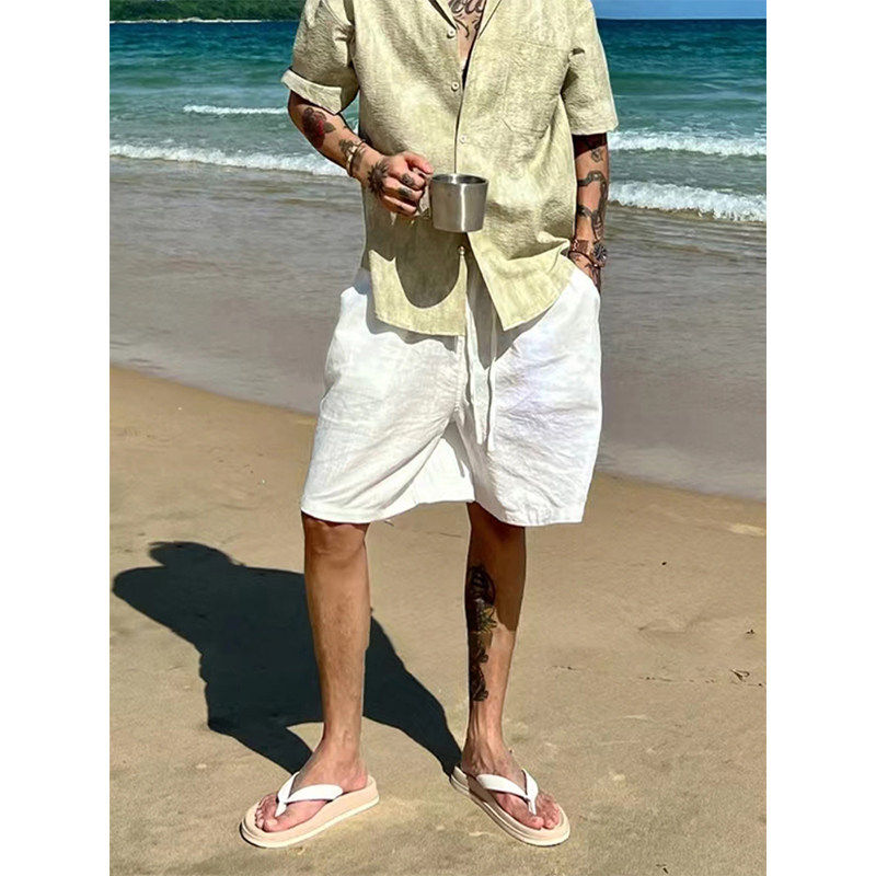 老钱风男士亚麻短裤夏季