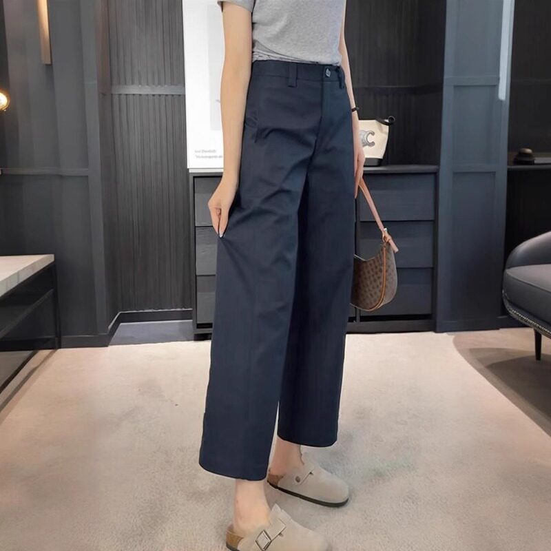 藏青色直筒西装裤女夏季