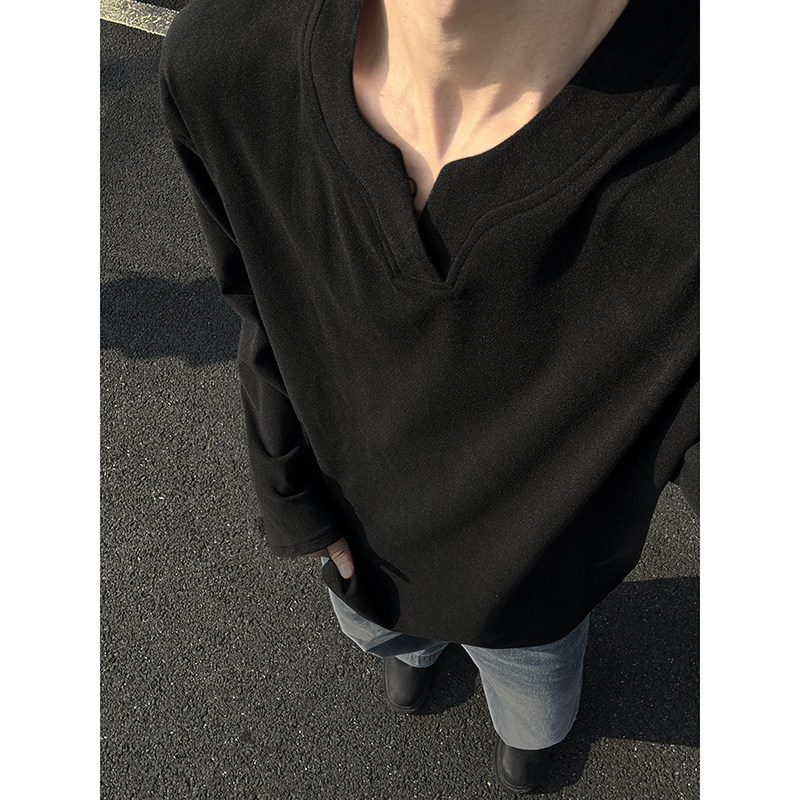 V领德绒打底衫男款春季黑