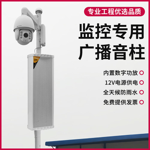 监控专用户外防水有源广播音柱内置功放12V220V供电水库停车场