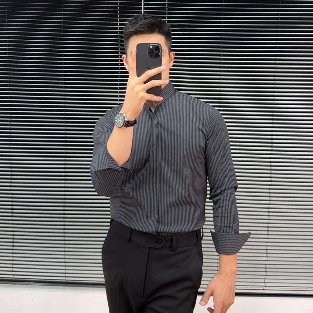 春秋男士新中式立领条纹