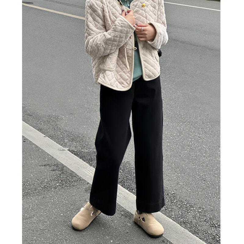 黑色裤子女款2026新款直筒宽松梨形身材大尺码小个子九分烟管牛仔