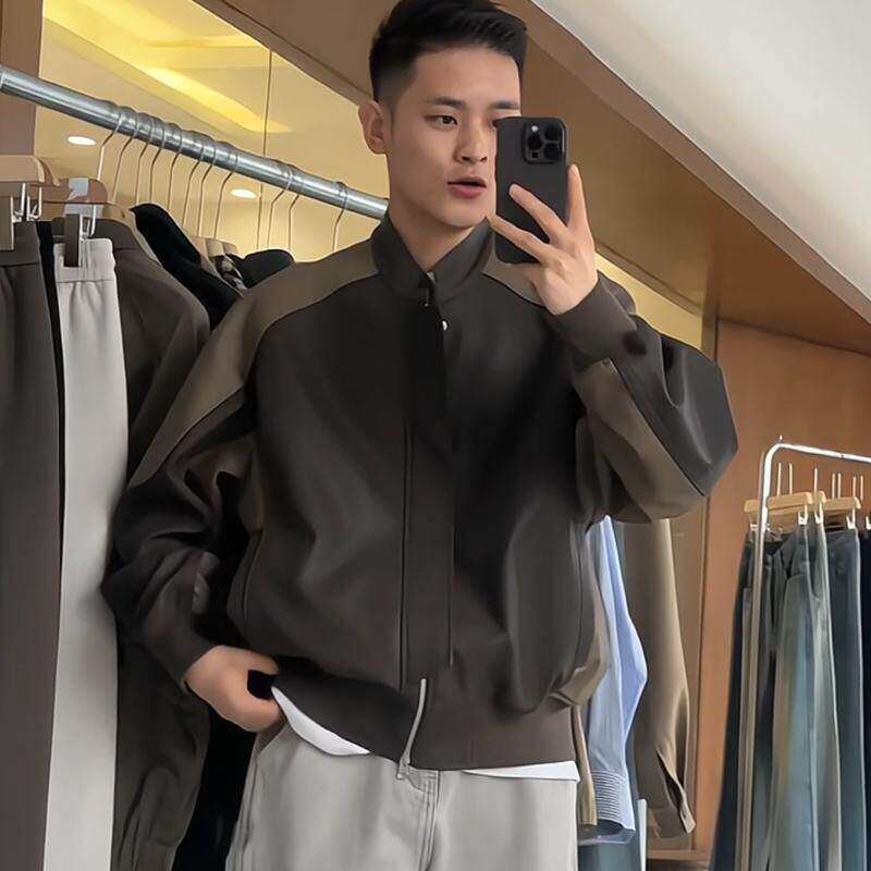 轻熟男士棒球领拼色休闲