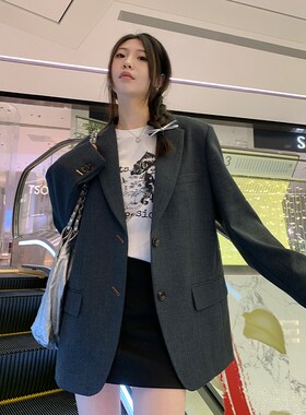 阿一 幂式简约廓形休闲西装外套女秋季2024新款宽松灰色高级西服