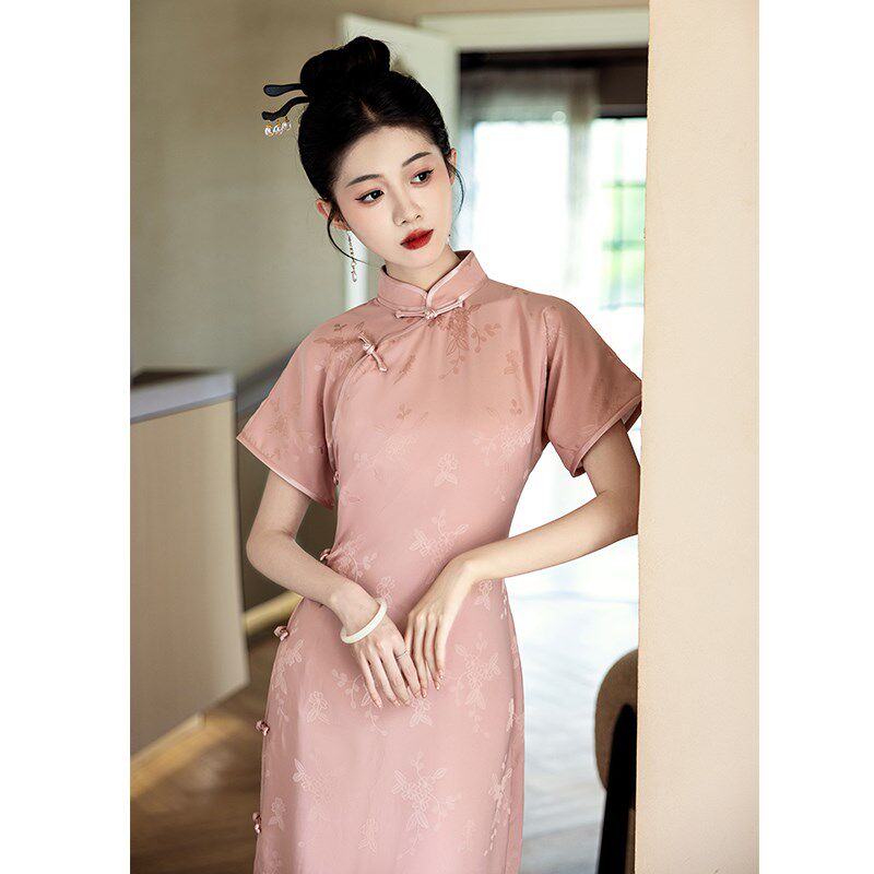 江南絮红雪霏霏新中式古法旗袍结婚订婚礼服裙领证粉色连衣裙