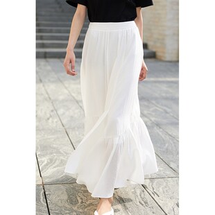 CR白色半身裙女夏季半裙新款不规则设计感分叉清冷白色系穿搭海边