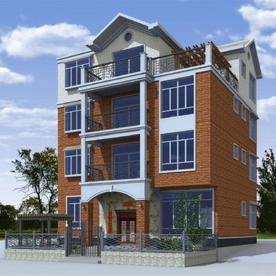 12x12 三层半经济实用美观大气农村别墅设计图施工图建筑图效果图