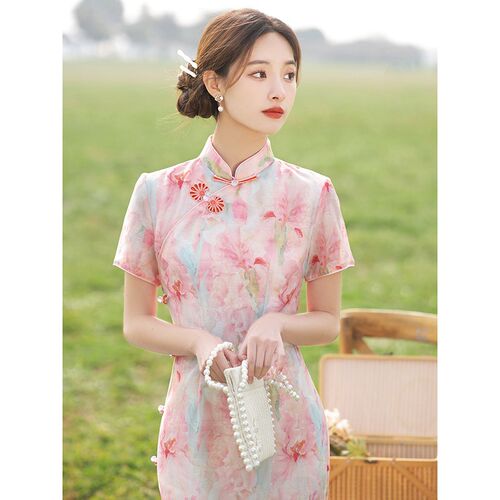 新中式年轻款气质优雅改良长款旗袍裙2024年春夏季新款淑女范日常