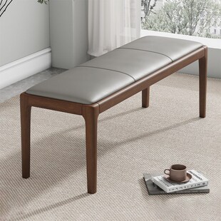 现代中古风实木长凳简约餐厅长条茶桌白蜡木凳子床尾凳真皮换鞋凳