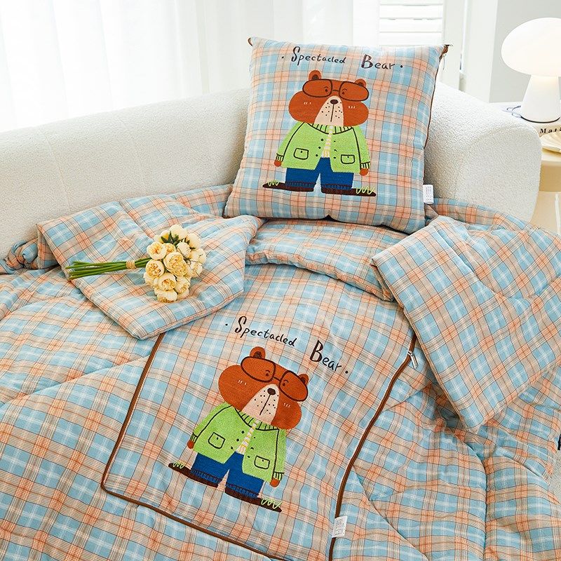 卡通全棉双层纱抱枕被子两用办公室午睡毯子靠枕纯棉夏凉被空调被