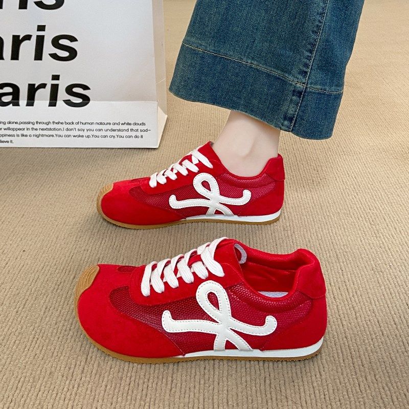 本命年红色德训鞋女2025新款夏季网面透气休闲运动板鞋平底跑步鞋,女鞋,网面鞋,淘宝优惠券,粉丝福利购,淘宝优惠卷