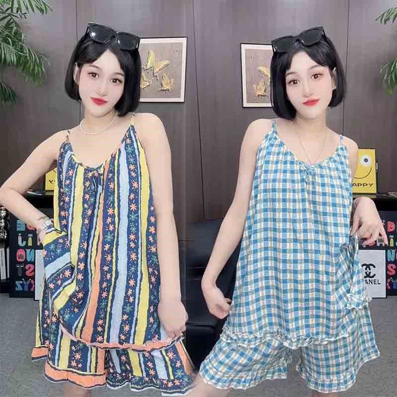 韩版棉布客厅甜美吊带短裤套装夏季大码宽松洋气时尚家居服两件套,女士内衣/男士内衣/家居服,睡衣/家居服套装,淘宝优惠券,粉丝福利购,淘宝优惠卷