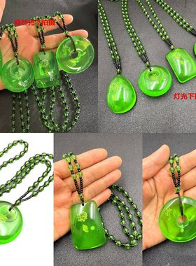 圆珠链男女通用绿琥珀无事项链