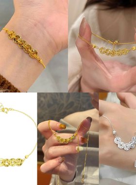 铜新中式新款碎碎冰五帝钱手链