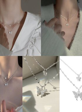 蛇骨链钛钢项链双层叠戴蝴项链