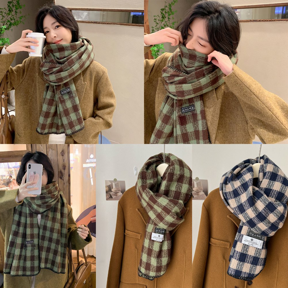 新款秋冬绿色格子围巾女士休闲百