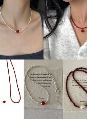 珍珠母贝新款轻奢玛瑙碎银项链