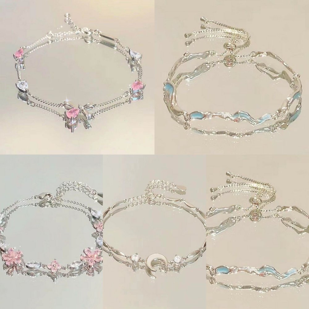 粉色锆石樱花蝴蝶结手链女小众轻奢气质清冷感闺蜜手饰女