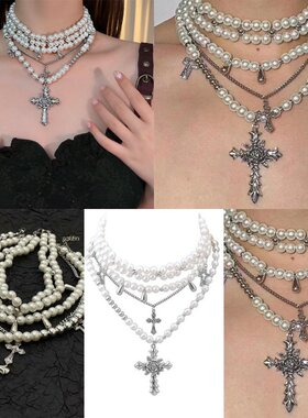 合金锁骨链新款YK十字架珍项链