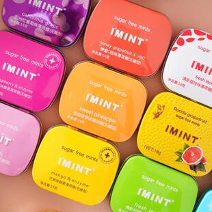 imint糖无糖薄荷糖亲嘴口腔清新口气糖果硬糖铁盒装便携清凉柠檬