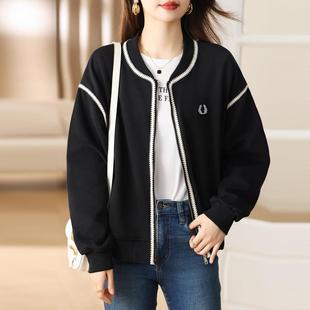 时尚 夹克感胖女妹短KNK套秋外冬洋气减龄太空棉翻领棒球妹服开衫