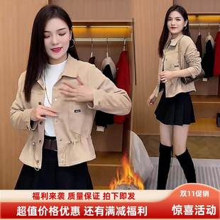 帆布鞋 收开衫 加修绒厚加外套女2SSM024冬季 身长袖 洋气腰 新款 短款