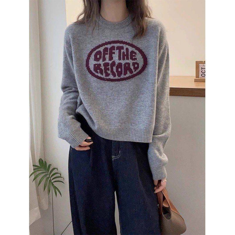 欧货2024秋冬季字母显瘦软糯针织毛衣女宽松字母圆领套头针织衫潮