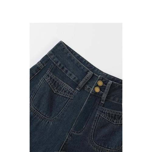 古蓝阔腿牛仔裤女秋季新款OQV复胖妹妹mm梨形身腰材高宽松显瘦直