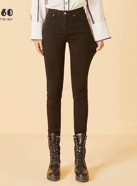 p68TOT高街牛经仔裤灰色小脚典加绒保暖新秋冬女士筒裤显瘦弹力s