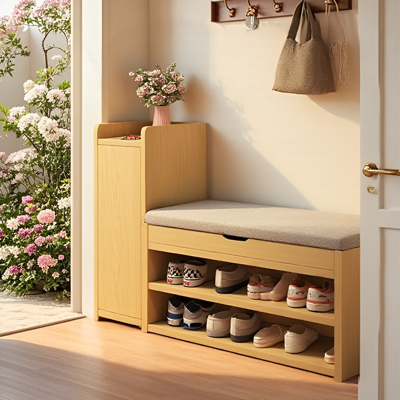 家用门口b鞋柜带换鞋凳一体靠墙可坐式鞋架子入户玄关穿鞋凳进门