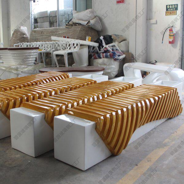 公共排骨休息长凳玻璃钢休闲座椅户外花盆组合商场定制广场木纹椅