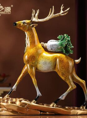 玄关酒柜装饰品家居面摆办公室桌客厅黄铜工艺品礼之源白菜鹿摆件