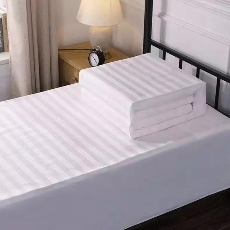 冬季加厚双人宾g馆酒店旅行白色缎条被单被套1米2被罩1米5隔脏床