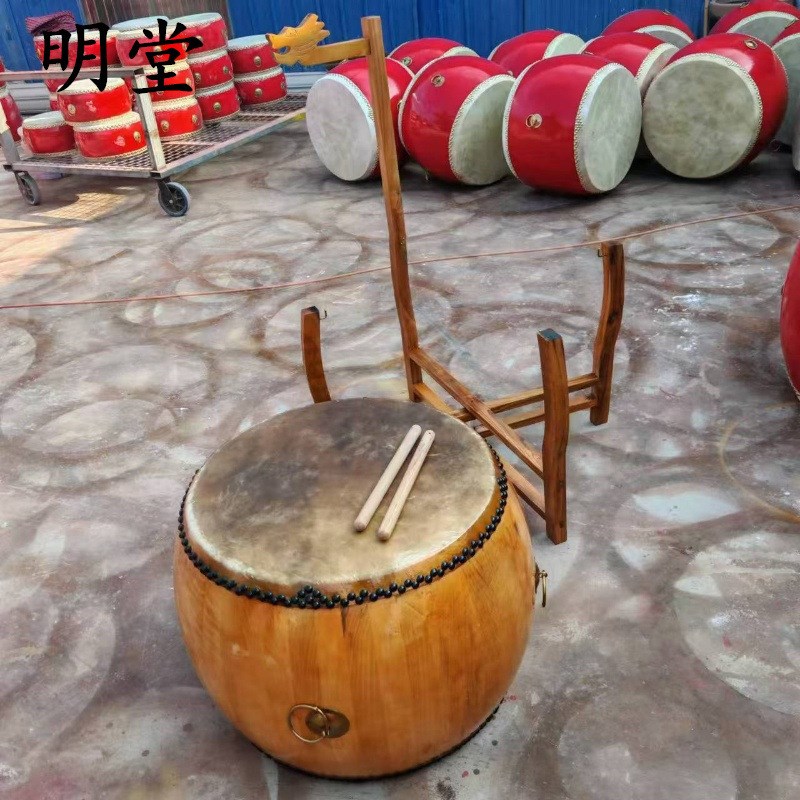 寺庙专用大鼓f椿木黄牛皮鼓寺院道场法器鼓带帝钟实木鼓架诵经鼓