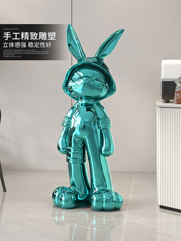 现代轻奢电镀兔子落地摆件大气客B厅玄关电视柜旁高级感装饰工艺