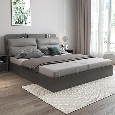 床现代简约家用双人床1.5米软包轻奢主卧1.8榻榻米板式高箱储物床