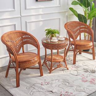 藤椅单人靠背竹椅子客厅竹编天然真藤茶几网红藤编桌椅组合三件套