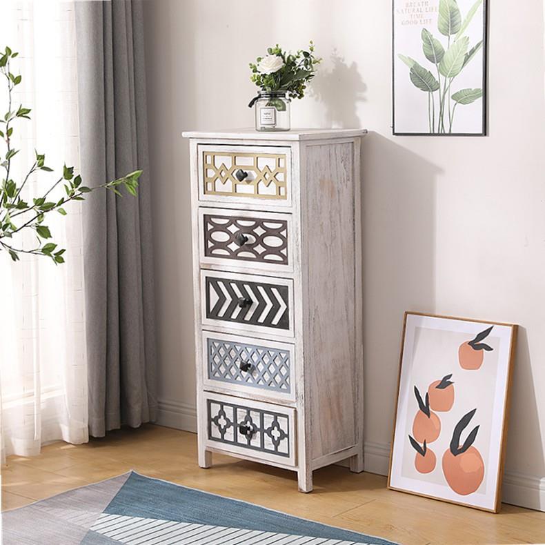 0A白色实木床头柜多层抽屉复古收纳柜简易客厅斗柜美式多功能储物