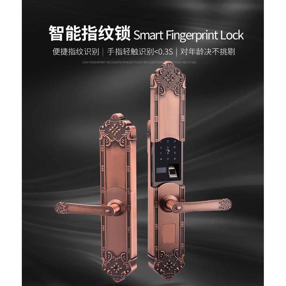 防水欧式别墅指纹锁双开门大门指纹锁豪华大拉手智能锁