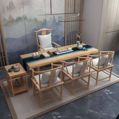 新中式大板实木茶桌仿古原木功夫泡茶桌椅组合茶楼家用茶台桌椅