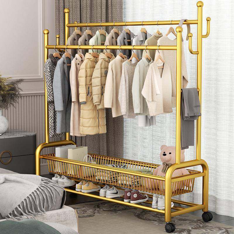 挂衣架落地卧室加厚加粗客厅可移动衣服架子落地式简易双杆衣帽架