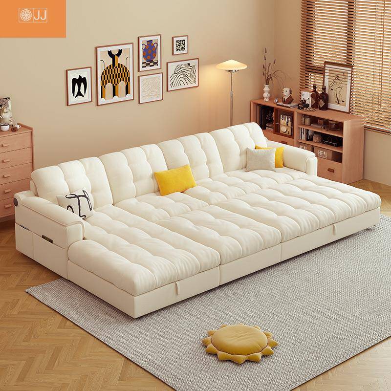 家用贵妃直排伸缩推拉小户型客厅沙发2024新款沙发床网红款猫爪绒