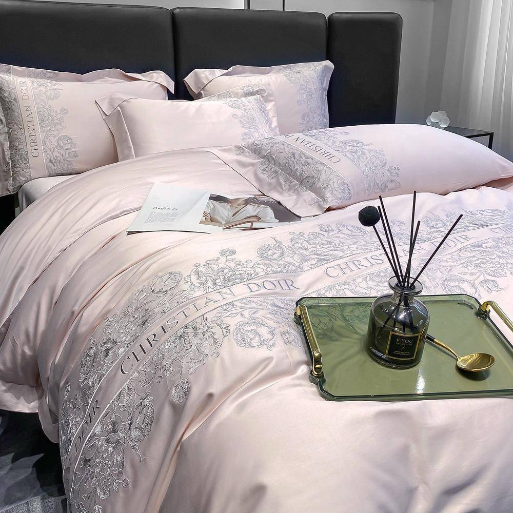 法式高端大气长绒棉四件套高支密纯棉刺绣被套少女轻奢高级感床品